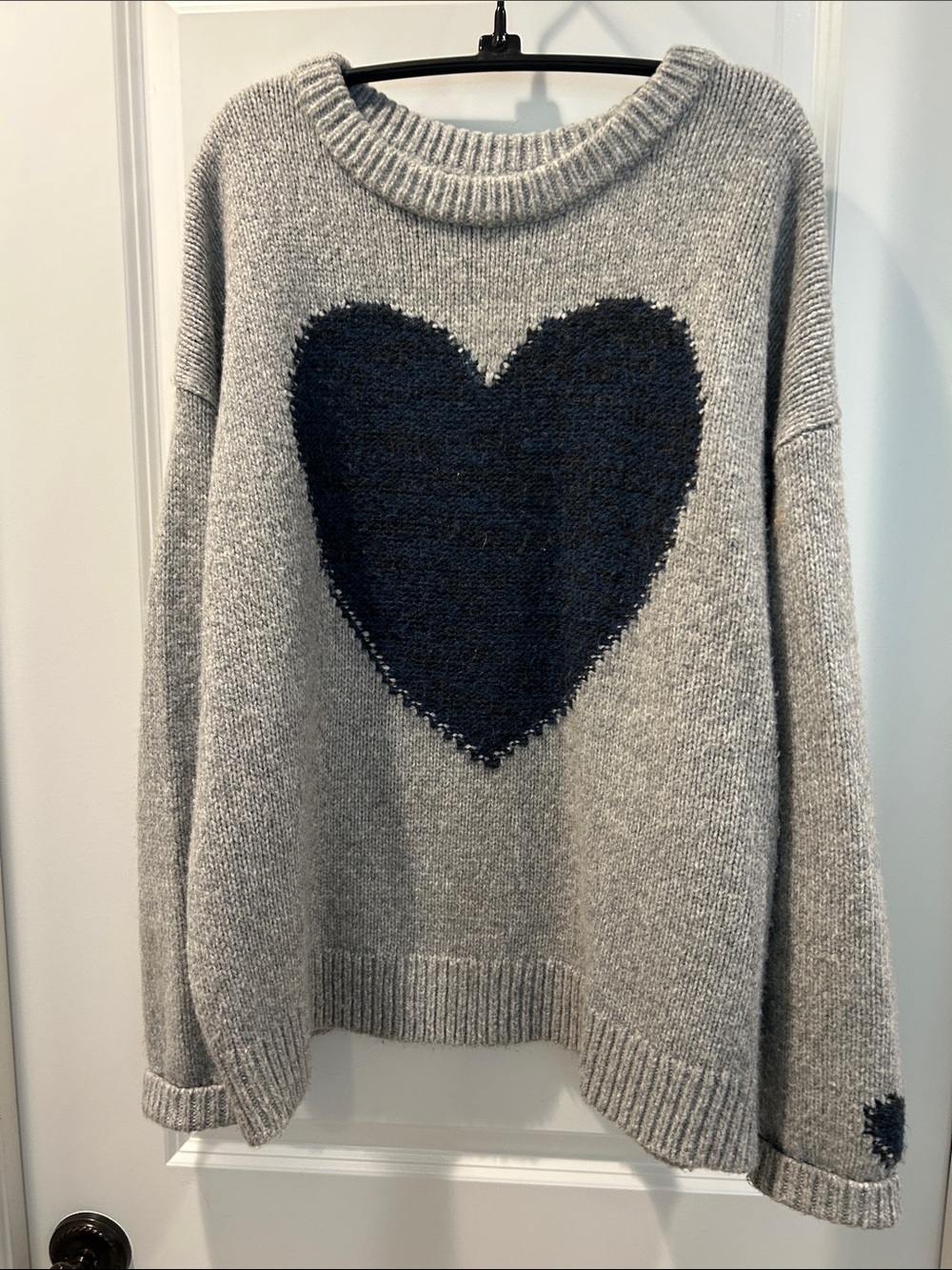 Sundance Gray Crewneck Sweater with Navy Heart Motif